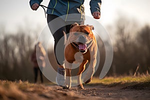 Person taking their energetic dog for a run, experiencing improved physical health and a stronger bond. Generative AI