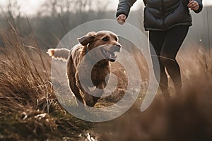 Person taking their energetic dog for a run, experiencing improved physical health and a stronger bond. Generative AI