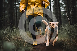 Person taking their energetic dog for a run, experiencing improved physical health and a stronger bond. Generative AI