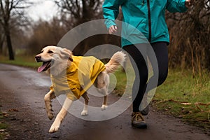 Person taking their energetic dog for a run, experiencing improved physical health and a stronger bond. Generative AI