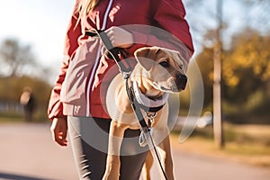 Person taking their energetic dog for a run, experiencing improved physical health and a stronger bond. Generative AI