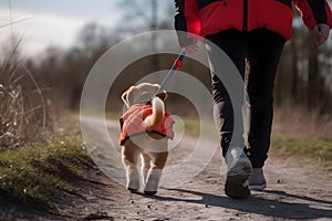 Person taking their energetic dog for a run, experiencing improved physical health and a stronger bond. Generative AI