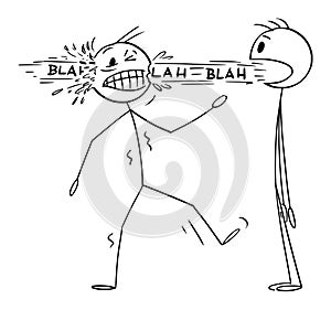 Person Talking Blah Through Another Person Head , Vector Cartoon Stick Figure Illustration