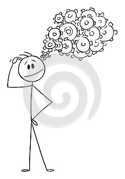 Person Thinking, Concept of Idea, Creativity and Inspiration, Vector Cartoon Stick Figure Illustration