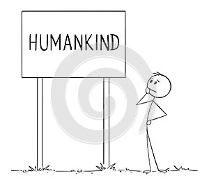 Person Thinking About Future of Humankind, Vector Cartoon Stick Figure Illustration