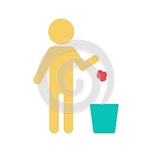 Person throw garbage in the trash bin icon