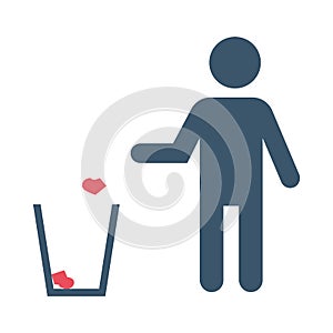 Person throw garbage in the trash bin icon