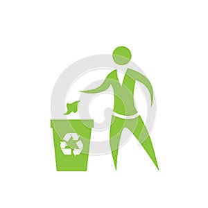 Person throw rubbish to recycle bin symbol vector