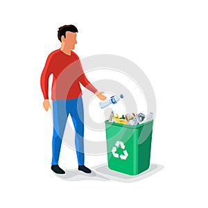 Person Throwing Plastic Garbage in Recycling Bin