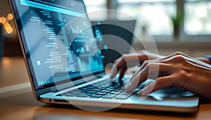 A person using a computer with displayed data information