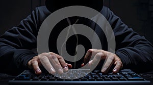 A person typing furiously on a keyboard scouring through posts and comments to identify any language or images