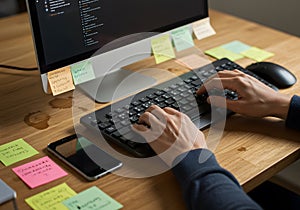 Person typing on keyboard at computer desk