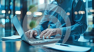 Man Working on Laptop at Night.AI generated image