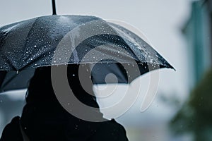 person with umbrella, financial forecast in raindrops