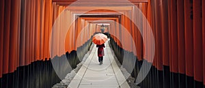 Person With Umbrella Walking Down Path in Rainy Weather