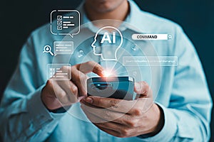 Ai chatbot technology on mobile phone artificial intelligence and machine learning concept on phone 100