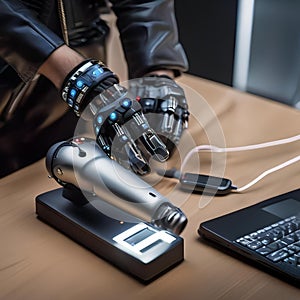 A person using a brainwave device to control a robotic prosthetic limb1