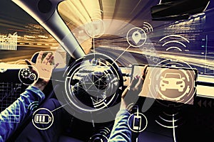 Person using a car in autopilot mode