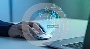 Person using computer mouse with AI chatbot interface