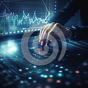 A person is using a computer to manipulate a graph