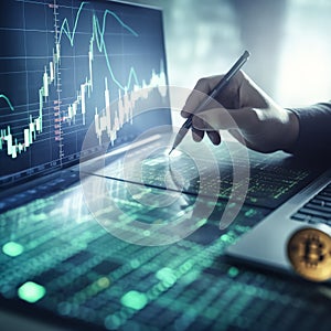 A person is using a computer to manipulate a graph.