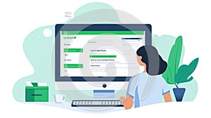 A person using a computer with a user interface displayed on the screen