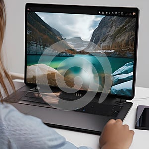 A person using a gesture-controlled interface to interact with a computer1