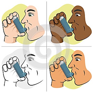 Person using inhaler for asthma and lack and public areas