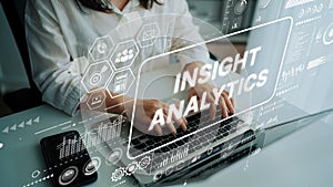 Person Using Laptop for Insight Analytics with Digital Graphics and Data Visualization Elements. Asymptotic smart data