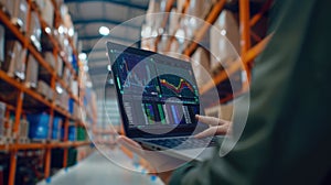 Laptop in a Warehouse.AI generated image