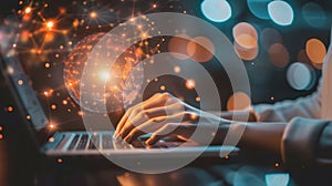 A person using a laptop or tablet to access online learning platforms