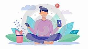 A person using a meditation app on their phone the calming voice and guided exercises helping them to manage their