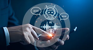 Person using smartphone with AI chatbot interface