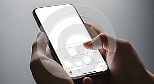 Person Using Smartphone with Empty App Icons on Screen