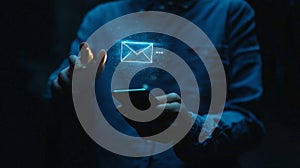 Person using smartphone glowing email notification digital communication concept AI generated.