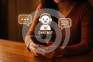 Person Using Smartphone Interacting with Chatbot AI Interface and Speech Bubbles artificial intelligence