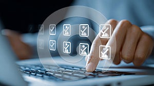 Person using stylus on touchscreen interface