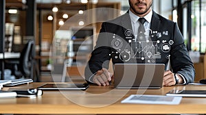 Person using a tablet to explore interactive data visualizations with colorful graphs and charts in a contemporary setting