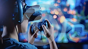 A person using a VR controller to navigate a virtual world and improve handeye coordination and reaction time