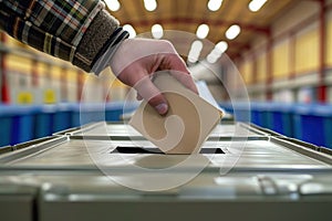 Person Voting, Closeup of Hand Holding Ballot, Box for Election Campaign, Political Vote, Electoral Event, President Governor