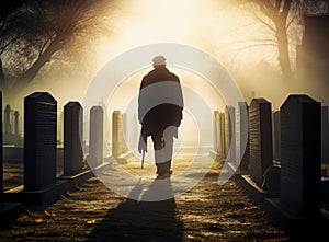 Person walking through a cemetery photo