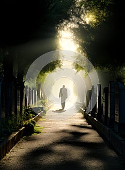 Person walking through a cemetery photo