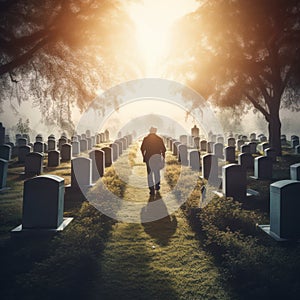 Person walking through a cemetery photo