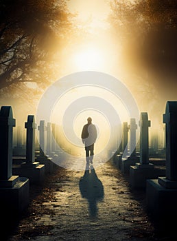 Person walking through a cemetery photo