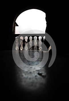 Person is walking in historic place photo