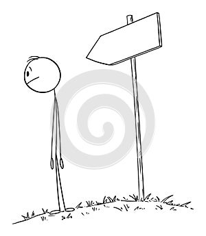Person Walking on the Path, Looking at Future or Destination, Vector Cartoon Stick Figure Illustration