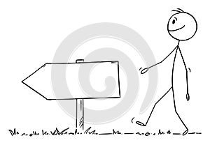 Person Walking on the Path or Way, Empty Arrow Pointing Froward, Vector Cartoon Stick Figure Illustration