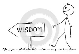 Person Walking on the Path or Way for Wisdom, Vector Cartoon Stick Figure Illustration