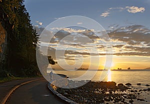 Person Walking by Sea at Sunset