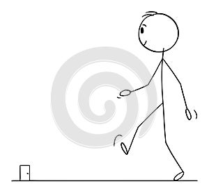 Person Walking to Far Door to Leave or Enter, Vector Cartoon Stick Figure Illustration